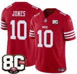 Men's San Francisco 49ers #10 Mac Jones Red 80th Anniversary Patch 2026 F.U.S.E. Vapor Untouchable Limited Football Stitched Jersey