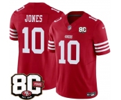Men's San Francisco 49ers #10 Mac Jones Red 80th Anniversary Patch 2026 F.U.S.E. Vapor Untouchable Limited Football Stitched Jersey