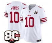 Men's San Francisco 49ers #10 Mac Jones White 80th Anniversary Patch 2026 F.U.S.E. Vapor Untouchable Limited Football Stitched Jersey