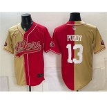 Men's San Francisco 49ers #13 Brock Purdy Gold Red Split Stitched Jersey