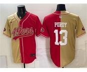 Men's San Francisco 49ers #13 Brock Purdy Gold Red Split Stitched Jersey