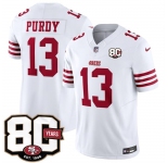 Men's San Francisco 49ers #13 Brock Purdy White 80th Anniversary Patch 2026 F.U.S.E. Vapor Untouchable Limited Football Stitched Jersey