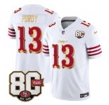 Men's San Francisco 49ers #13 Brock Purdy White Gold 80th Anniversary Patch “Rivalries� 2026 F.U.S.E. Vapor Untouchable Limited Football Stitched Jersey