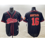 Men's San Francisco 49ers #16 Joe Montana Black Red With Patch Cool Base Stitched Baseball Jersey