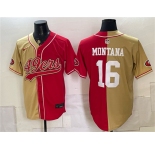 Men's San Francisco 49ers #16 Joe Montana Gold Red Split Stitched Jersey