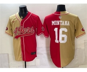 Men's San Francisco 49ers #16 Joe Montana Gold Red Split Stitched Jersey