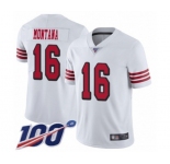 Men's San Francisco 49ers #16 Joe Montana Limited White Rush Vapor Untouchable 100th Season Football Jersey