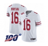 Men's San Francisco 49ers #16 Joe Montana White Vapor Untouchable Limited Player 100th Season Football Jersey