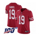 Men's San Francisco 49ers #19 Deebo Samuel Red Team Color Vapor Untouchable Limited Player 100th Season Football Jersey