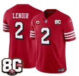 Men's San Francisco 49ers #2 Deommodore Lenoir New Red 2026 F.U.S.E. With 80th Anniversary & 2-Star C Patch Vapor Untouchable Limited Stitched Football Jer