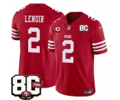 Men's San Francisco 49ers #2 Deommodore Lenoir Red 2026 F.U.S.E. With 80th Anniversary & 2-Star C Patch Vapor Untouchable Limited Stitched Football Jersey
