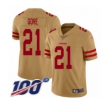 Men's San Francisco 49ers #21 Frank Gore Limited Gold Inverted Legend 100th Season Football Jersey
