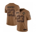 Men's San Francisco 49ers #23 Christian McCaffrey 2023 Brown Salute To Service Limited Football Stitched Jersey