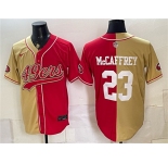 Men's San Francisco 49ers #23 Christian McCaffrey Gold Red Split Stitched Jersey