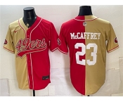 Men's San Francisco 49ers #23 Christian McCaffrey Gold Red Split Stitched Jersey