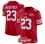 Men's San Francisco 49ers #23 Christian McCaffrey Red 2023 F.U.S.E. NFC West Champions Patch Football Stitched Jersey