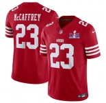 Men's San Francisco 49ers #23 Christian McCaffrey Red 2024 F.U.S.E. Super Bowl LVIII Patch Vapor Untouchable Limited Football Stitched Jersey