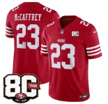 Men's San Francisco 49ers #23 Christian McCaffrey Red 80th Anniversary Patch 2026 F.U.S.E. Vapor Untouchable Limited Football Stitched Jersey