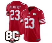 Men's San Francisco 49ers #23 Christian McCaffrey Red 80th Anniversary Patch 2026 F.U.S.E. Vapor Untouchable Limited Football Stitched Jersey