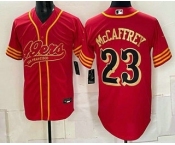 Men's San Francisco 49ers #23 Christian McCaffrey Red Gold Cool Base Stitched Baseball Jersey