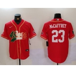 Men's San Francisco 49ers #23 Christian McCaffrey Red With Patch Cool Base Stitched Baseball Jersey