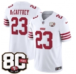 Men's San Francisco 49ers #23 Christian McCaffrey White 80th Anniversary Patch 2026 F.U.S.E. Vapor Untouchable Limited Football Stitched Jersey