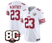 Men's San Francisco 49ers #23 Christian McCaffrey White 80th Anniversary Patch 2026 F.U.S.E. Vapor Untouchable Limited Football Stitched Jersey