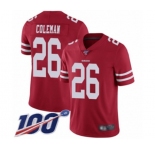 Men's San Francisco 49ers #26 Tevin Coleman Red Team Color Vapor Untouchable Limited Player 100th Season Football Jersey