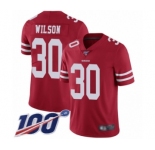 Men's San Francisco 49ers #30 Jeff Wilson Red Team Color Vapor Untouchable Limited Player 100th Season Football Jersey