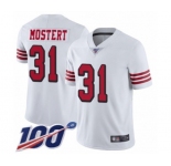 Men's San Francisco 49ers #31 Raheem Mostert Limited White Rush Vapor Untouchable 100th Season Football Jersey