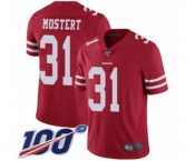 Men's San Francisco 49ers #31 Raheem Mostert Red Team Color Vapor Untouchable Limited Player 100th Season Football Jersey