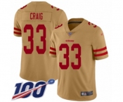 Men's San Francisco 49ers #33 Roger Craig Limited Gold Inverted Legend 100th Season Football Jersey