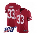 Men's San Francisco 49ers #33 Tarvarius Moore Red Team Color Vapor Untouchable Limited Player 100th Season Football Jersey