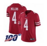 Men's San Francisco 49ers #4 Nick Mullens Red Team Color Vapor Untouchable Limited Player 100th Season Football Jersey