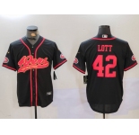 Men's San Francisco 49ers #42 Ronnie Lott Black With Patch Cool Base Stitched Baseball Jersey