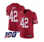 Men's San Francisco 49ers #42 Ronnie Lott Red Team Color Vapor Untouchable Limited Player 100th Season Football Jersey