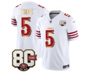 Men's San Francisco 49ers #5 Mike Evans White Gold 80th Anniversary Patch “Rivalries” 2026 F.U.S.E. Vapor Untouchable Limited Football Stitched Jersey