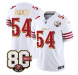 Men's San Francisco 49ers #54 Fred Warner White Gold 80th Anniversary Patch “Rivalries” 2026 F.U.S.E. Vapor Untouchable Limited Football Stitched Jersey