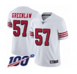 Men's San Francisco 49ers #57 Dre Greenlaw Limited White Rush Vapor Untouchable 100th Season Football Jersey