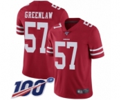Men's San Francisco 49ers #57 Dre Greenlaw Red Team Color Vapor Untouchable Limited Player 100th Season Football Jersey
