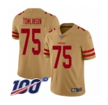 Men's San Francisco 49ers #75 Laken Tomlinson Limited Gold Inverted Legend 100th Season Football Jersey