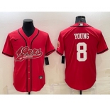 Men's San Francisco 49ers #8 Steve Young Red With Patch Cool Base Stitched Baseball Jersey