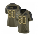 Men's San Francisco 49ers #80 Jerry Rice 2021 Olive Camo Salute To Service Limited Stitched Football Jersey