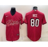 Men's San Francisco 49ers #80 Jerry Rice Red Pinstripe Color Rush With Patch Cool Base Stitched Baseball Jersey