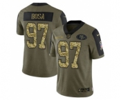 Men's San Francisco 49ers #97 Nick Bosa 2021 Olive Camo Salute To Service Limited Stitched Football Jersey
