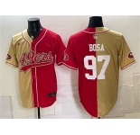 Men's San Francisco 49ers #97 Nick Bosa Gold Red Split Stitched Jersey