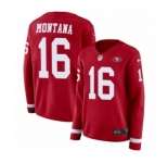 Women's Nike San Francisco 49ers #16 Joe Montana Limited Red Therma Long Sleeve NFL Jersey