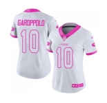Women's San Francisco 49ers #10 Jimmy Garoppolo Limited White Pink Rush Fashion Football Jersey