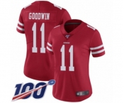 Women's San Francisco 49ers #11 Marquise Goodwin Red Team Color Vapor Untouchable Limited Player 100th Season Football Jersey