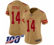 Women's San Francisco 49ers #14 Y.A. Tittle Limited Gold Inverted Legend 100th Season Football Jersey
